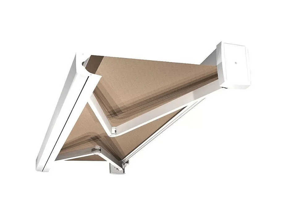 Store banne coffre SOA 6,00x3,50 m Manuelle - Blanc - Taupe