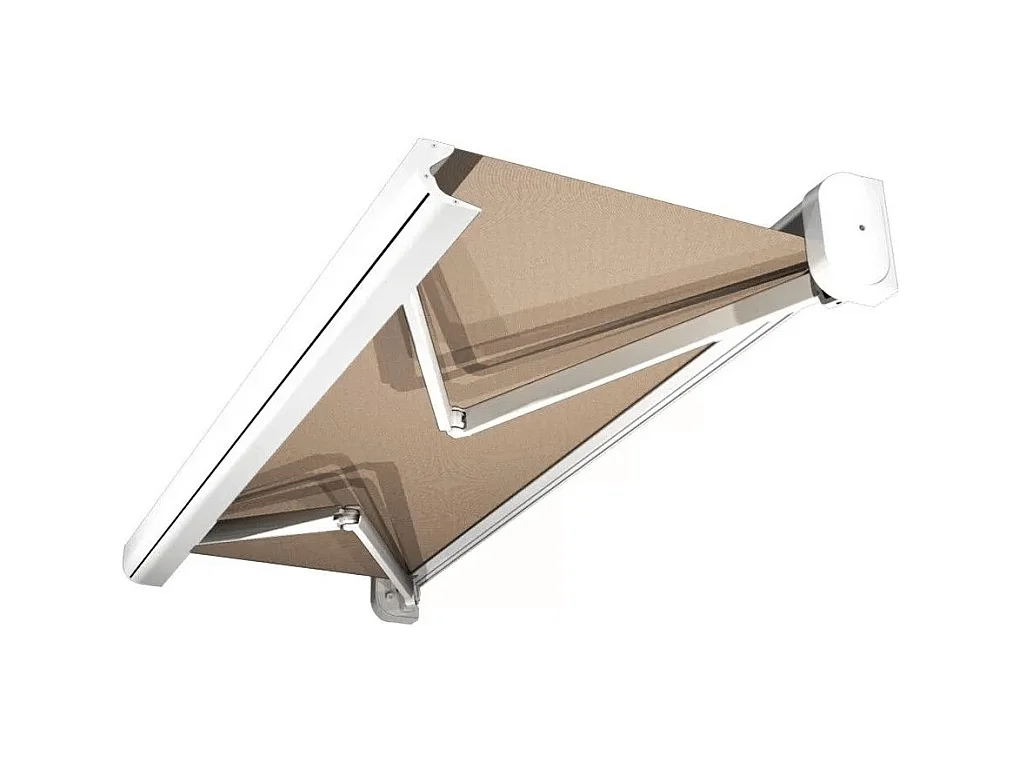 Store banne coffre CELESTE 4,00x3,00 m Motorisé Secours à Télécommande - Blanc - Taupe