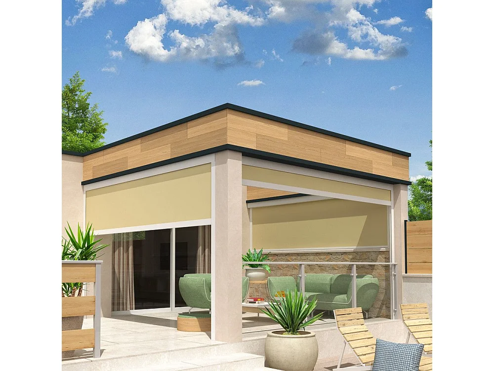 Store vertical pour pergola LOLITE et HELIOLITE 3,50x2,50 m Motorisé - Blanc - Écru