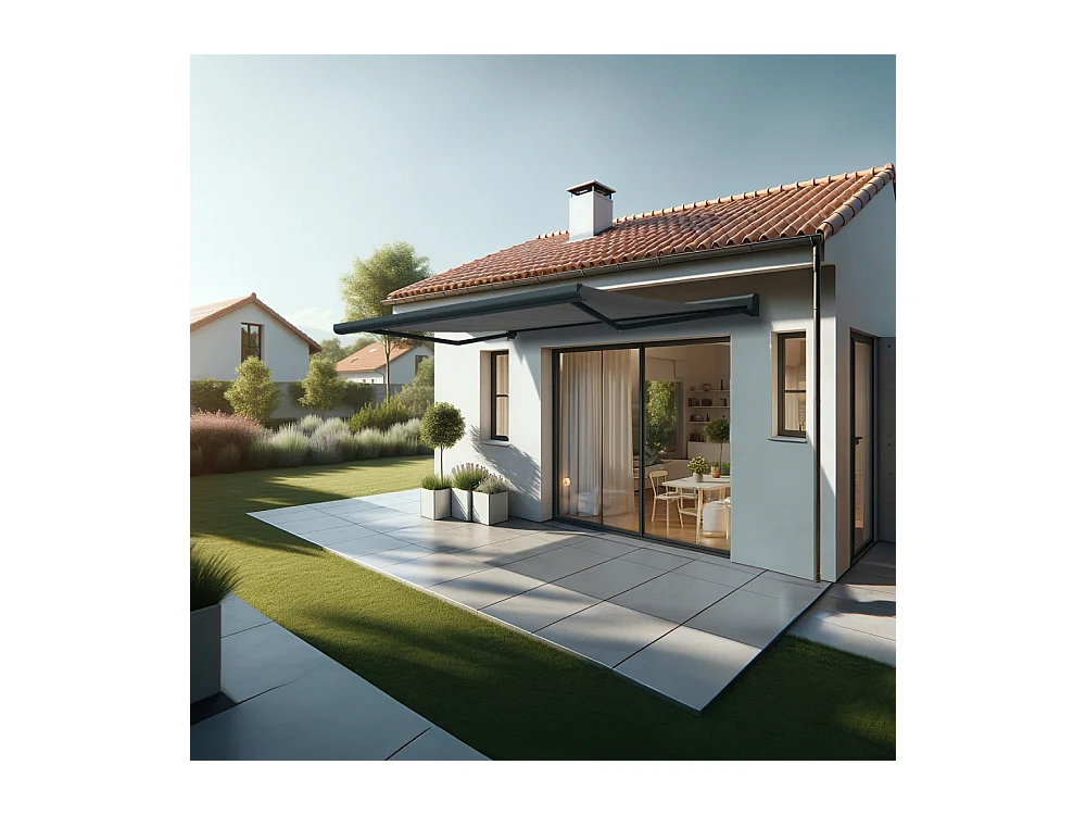 Store banne coffre CELESTE 4,00x3,00 m Motorisé Secours à Télécommande + LED - Gris - Gris