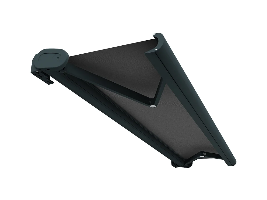 Store banne coffre HEVOA 5,00x3,50 m Motorisé Secours à Télécommande + LED - Gris - Gris