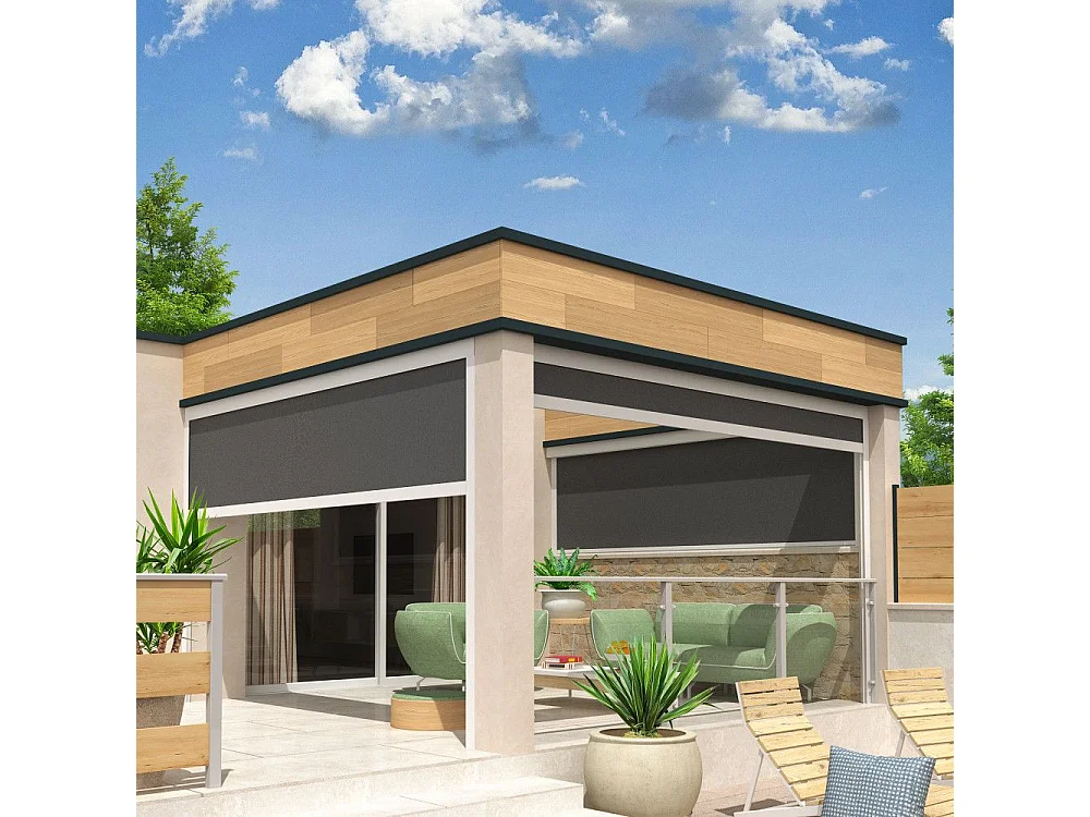 Store vertical pour pergola LOLITE et HELIOLITE 2,50x2,50 m Motorisé - Blanc - Gris