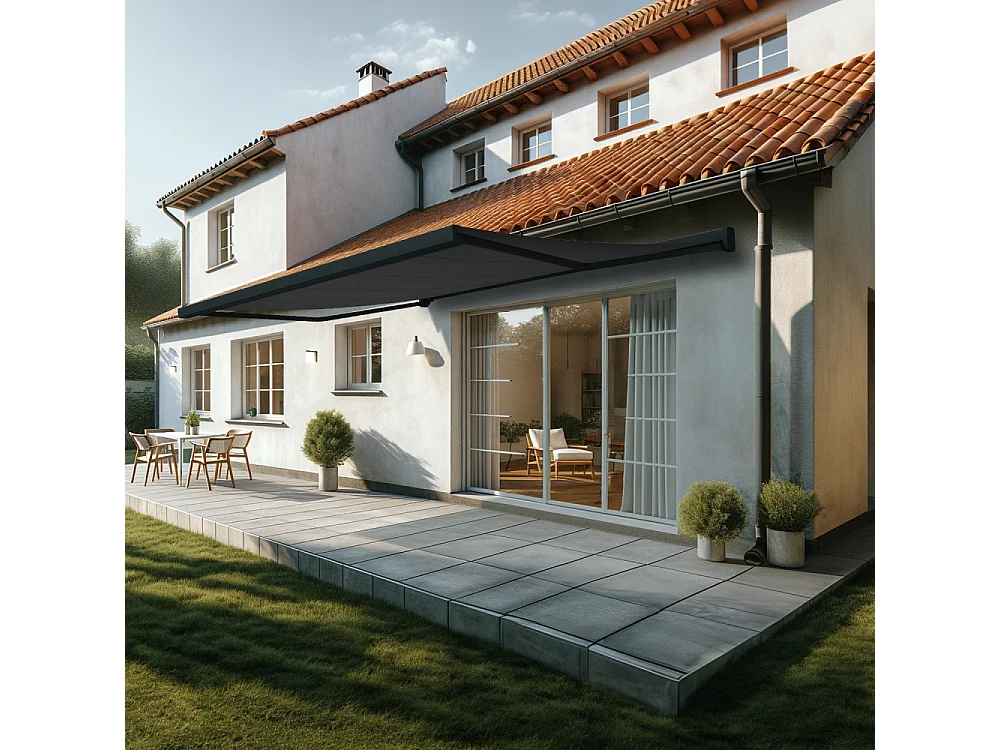 Store banne coffre SOA 5,00x3,50 m Motorisé Secours à Télécommande - Gris - Gris