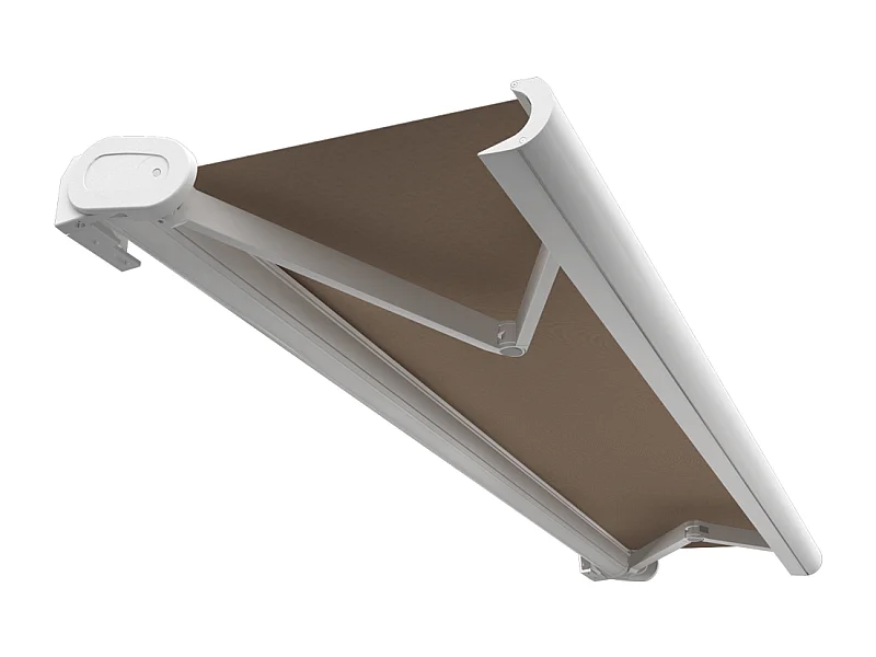 Store banne coffre HEVOA 4,00x3,00 m Motorisé Secours à Télécommande + LED - Blanc - Taupe