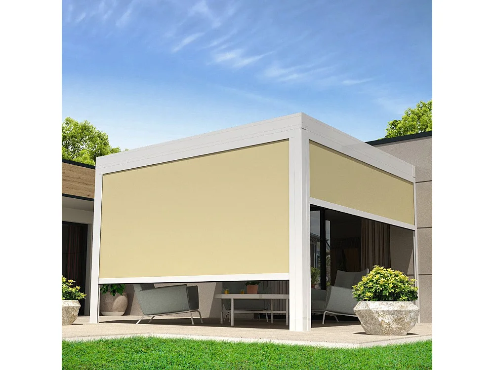 Store vertical pour pergola LOLITE et HELIOLITE 3,00x2,50 m Motorisé - Blanc - Écru