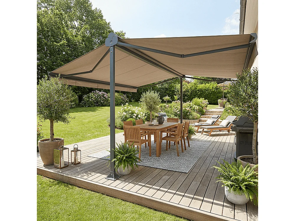 Store double pente ENARGITE 4,00x2x3,00 m Manuelle - Gris - Taupe
