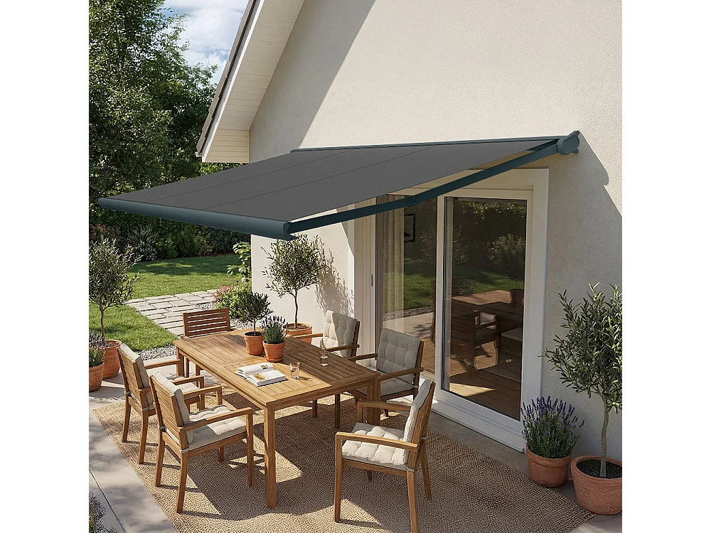 Tenda da sole cassonata CINABRE 3 x 2 m - Motorizzato telecomando - Grigio antracite, telo acrilico grigio scuro