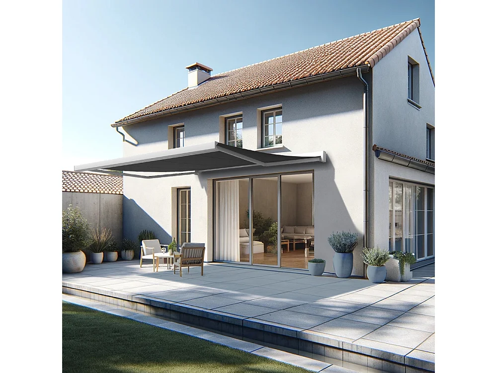 Store banne coffre SOA 4,10x3,50 m Manuelle - Blanc - Gris