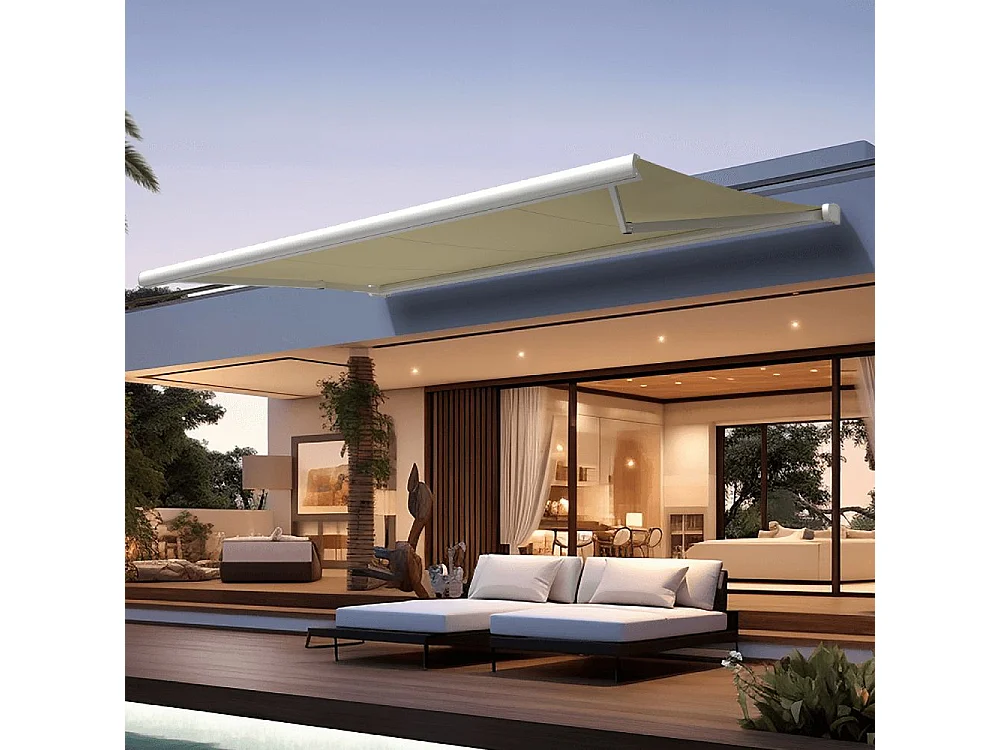 Store banne coffre CINABRE 3,00x2,00 m Manuelle - Blanc - Écru