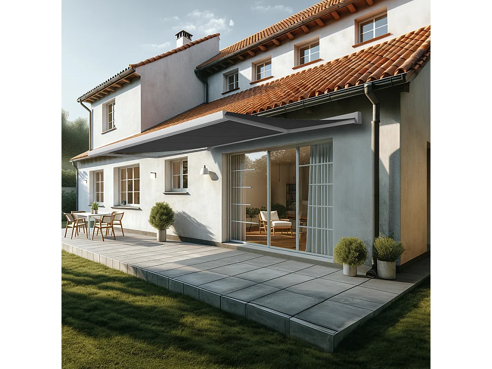 Store banne coffre SOA 5,00x3,50 m Manuelle - Blanc - Gris