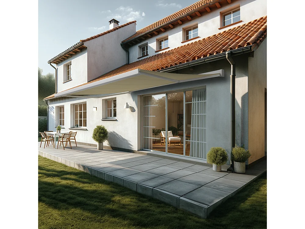 Tenda cassonetto SOA 5,00x3,50 m Motorizzato + Emergenza + LED - Bianco - Beige