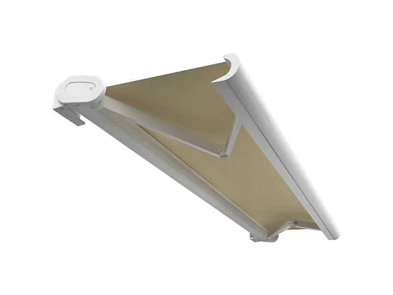 Store banne coffre HEVOA 4,05x3,50 m Motorisé Secours à Télécommande - Blanc - Écru