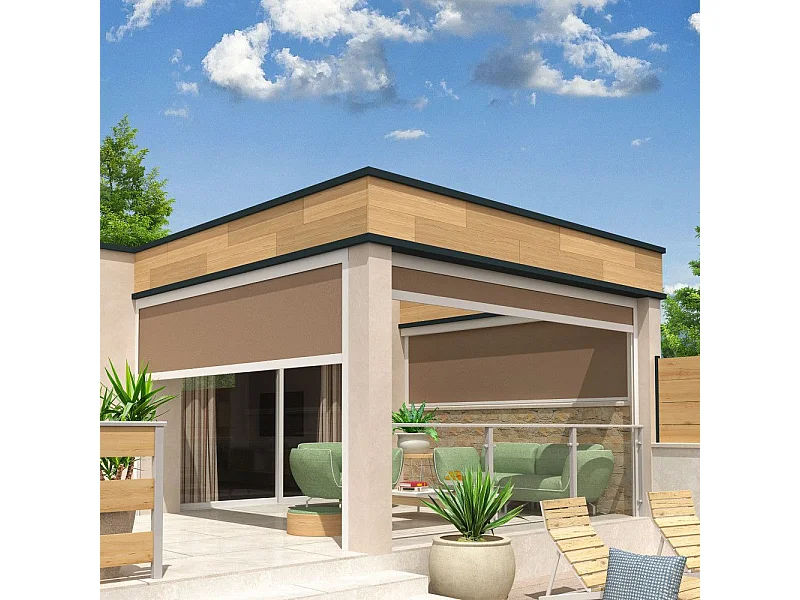 Store vertical pour pergola LOLITE et HELIOLITE 2,50x2,50 m Motorisé - Blanc - Taupe