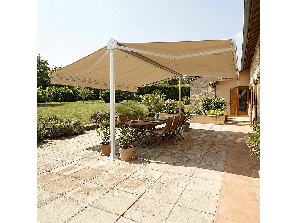 Store double pente ENARGITE 6,00x2x3,00 m Manuelle - Blanc - Écru