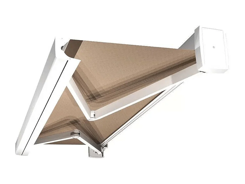 Store banne coffre SOA 4,10x3,50 m Motorisé Secours à Télécommande + LED - Blanc - Taupe