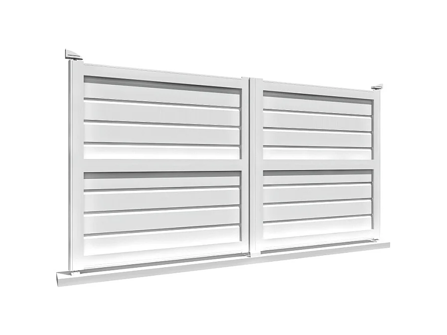 Portail double battant motorisé brise-vue L 3500 x H 1580 mm - Blanc satiné RAL9010
