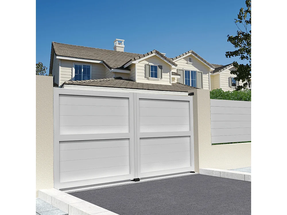 Cancello battente pieno motorizzato L 3500 x H 1757 mm - Bianco brillante RAL9010