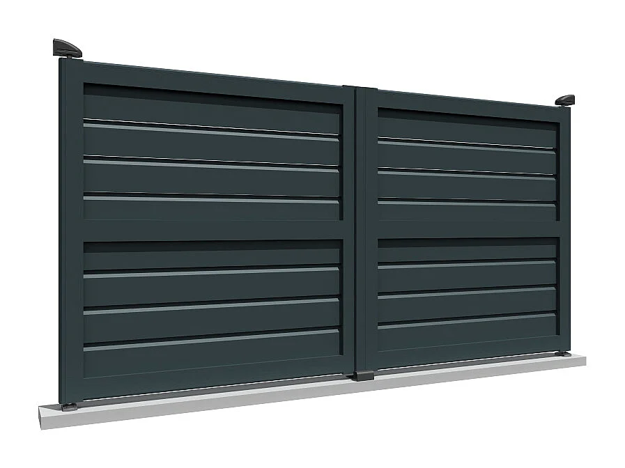 Portail double battant motorisé brise-vue L 3500 x H 1880 mm - Gris anthracite RAL7016ST