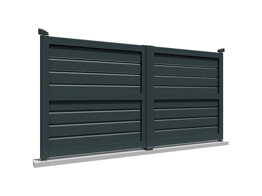 Portail double battant motorisé brise-vue L 3500 x H 1880 mm - Gris anthracite RAL7016ST