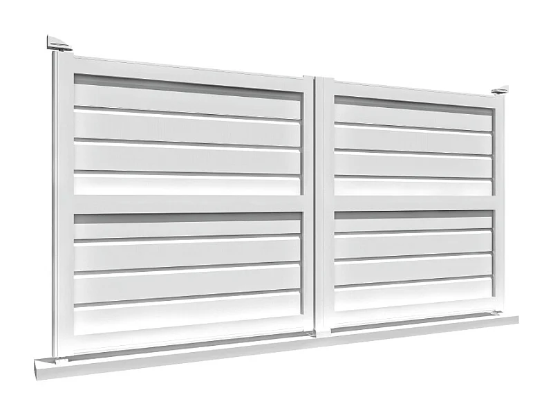 Portail double battant motorisé brise-vue L 3000 x H 1730 mm - Blanc satiné RAL9010