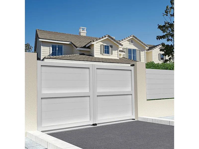 Portail double battant motorisé plein L 4000 x H 1907 mm - Blanc satiné RAL9010