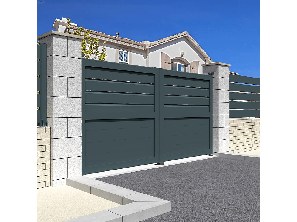 Cancello battente misto motorizzato L 3500 x H 1745 mm - Grigio antracite RAL7016ST