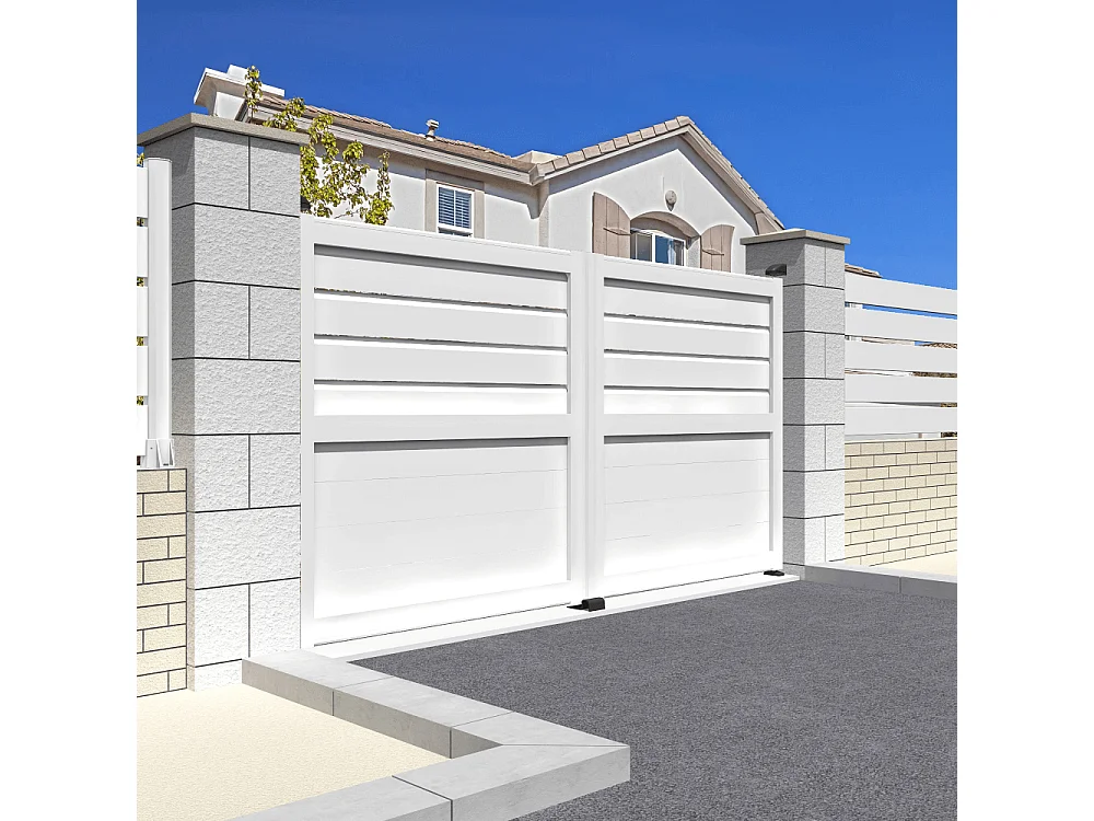 Cancello battente misto motorizzato L 3500 x H 1745 mm - Bianco brillante RAL9010