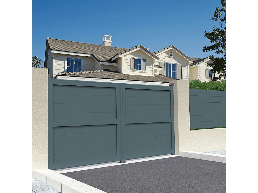 Cancello battente pieno motorizzato L 3000 x H 1907 mm - Grigio antracite RAL7016ST