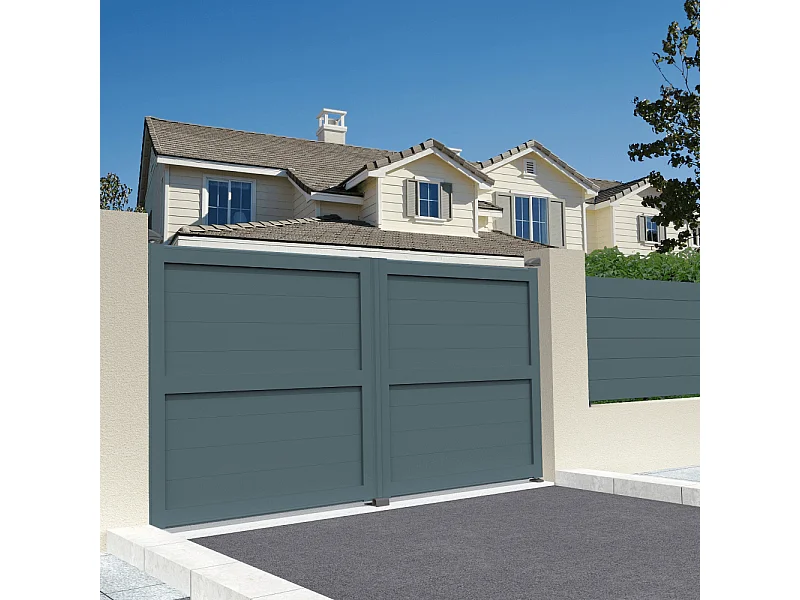 Portail double battant motorisé plein L 3000 x H 1907 mm - Gris anthracite RAL7016ST