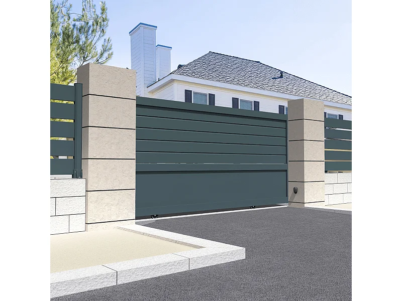 Cancello scorrevole misto motorizzato L 3000 x H 1714 mm - Grigio antracite RAL7016ST
