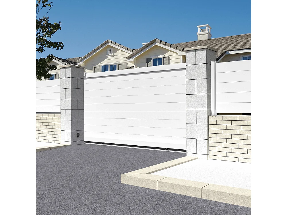 Portail coulissant motorisé plein L 3000 x H 1692 mm - Blanc satiné RAL9010