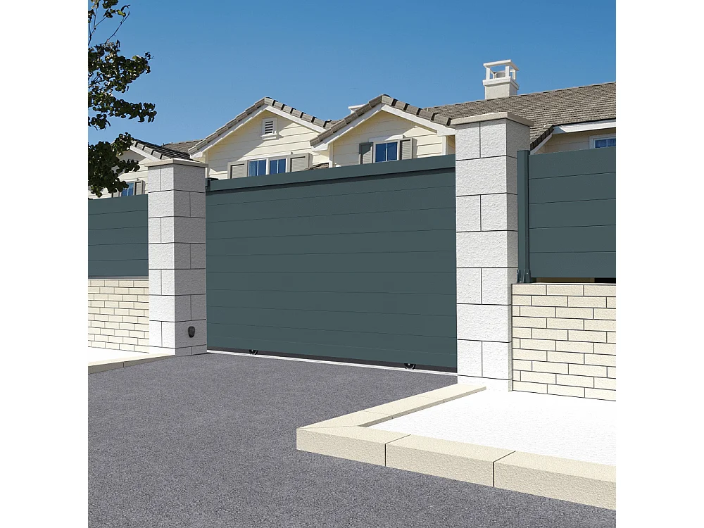 Cancello scorrevole pieno motorizzato L 3000 x H 1692 mm - Grigio antracite RAL7016ST