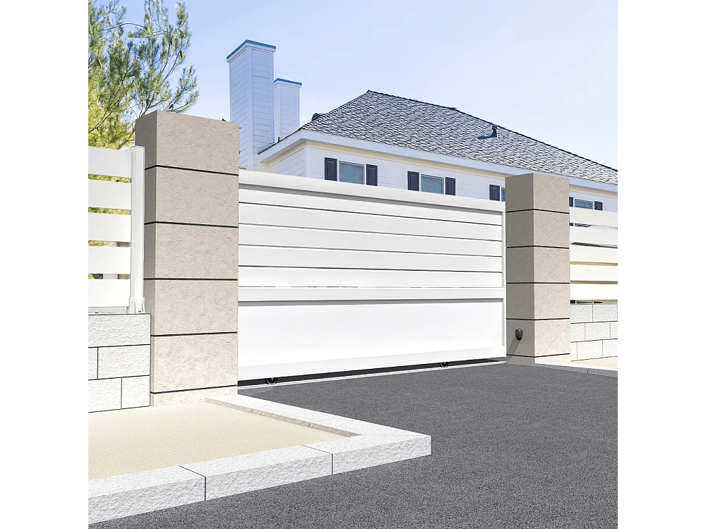 Cancello scorrevole misto motorizzato L 3000 x H 1564 mm - Bianco brillante RAL9010