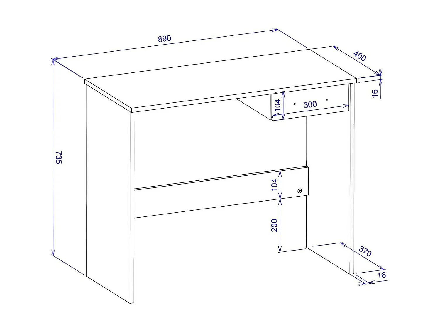 Bureau 1 tiroir décor chêne sonoma 89 cm, Fritz 30