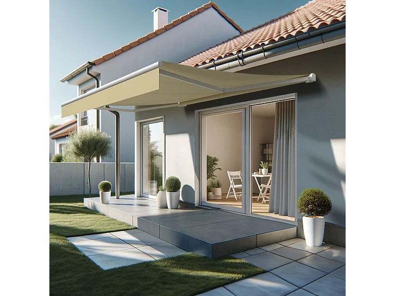 Tenda bracci estensibili DIONEA 4,00x3,00 m Motorizzato + Emergenza - Bianco - Beige