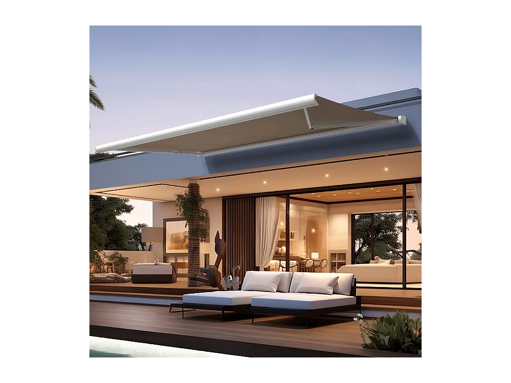 Store banne coffre CINABRE 3,00x2,00 m Manuelle - Blanc - Taupe