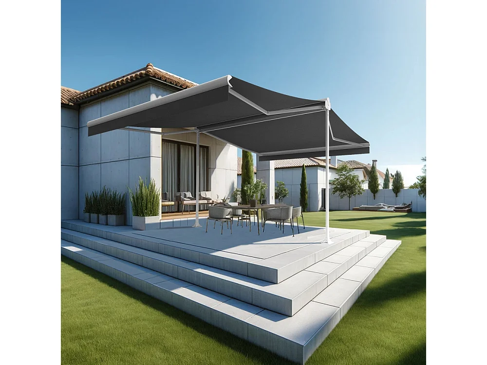 Tenda doppia pendenza ENARGITE 4,00x2x3,00 m Motorizzato a Telecomando - Bianco - Grigio