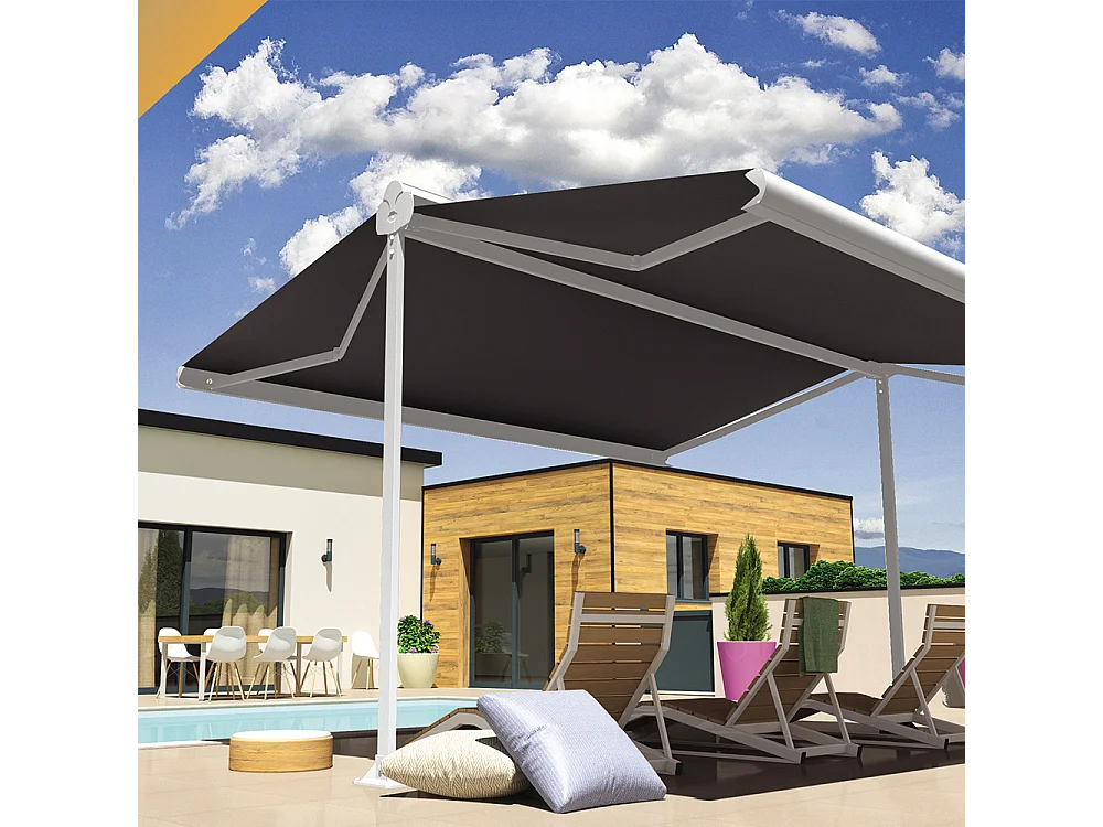 Tenda doppia pendenza ENARGITE 4,00x2x3,00 m Motorizzato a Telecomando - Bianco - Grigio