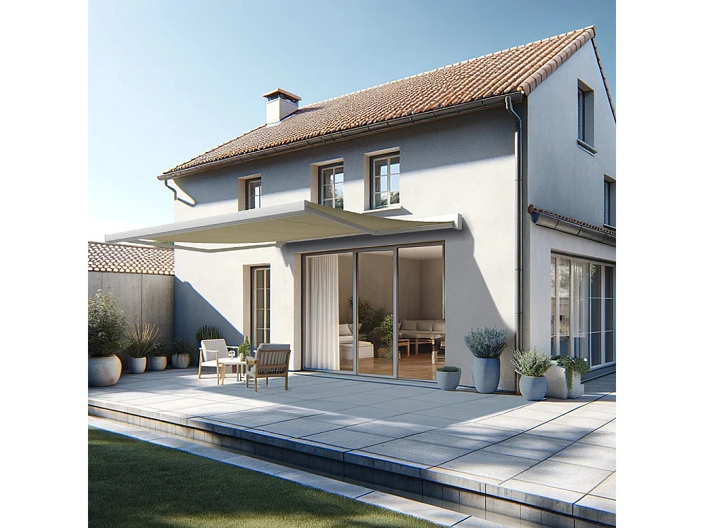 Store banne coffre SOA 4,10x3,50 m Manuelle - Blanc - Écru