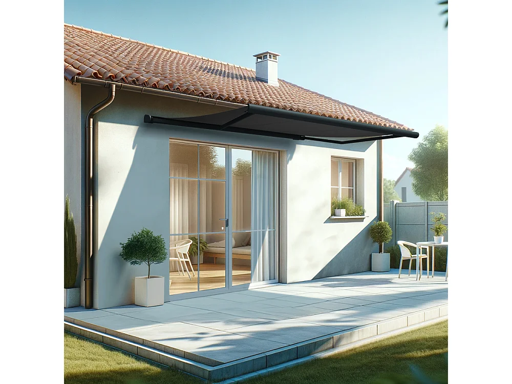 Store banne coffre HEVOA 4,00x3,00 m Motorisé Secours à Télécommande + LED - Gris - Gris