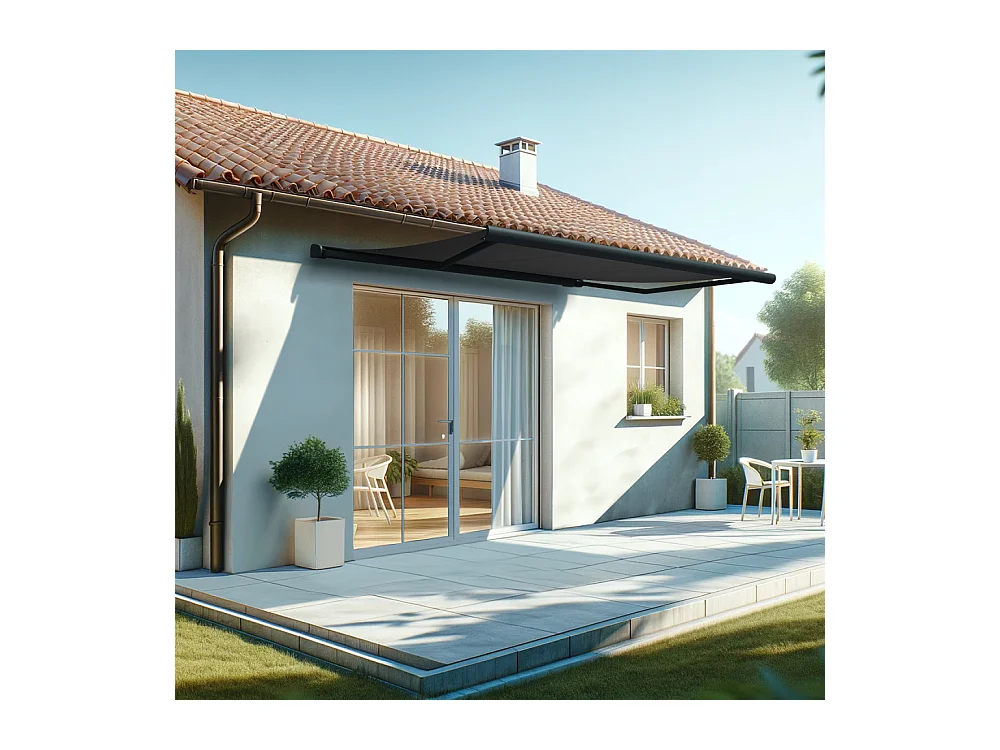 Store banne coffre HEVOA 4,00x3,00 m Motorisé Secours à Télécommande + LED - Gris - Gris