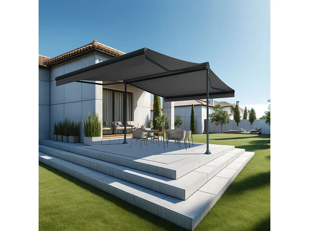 Store double pente ENARGITE 4,00x2x3,00 m Motorisé à Télécommande - Gris - Gris