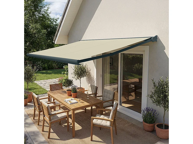 Tenda da sole cassonata CINABRE 3 x 2 m - Motorizzato telecomando - Grigio antracite, telo acrilico beige chiaro