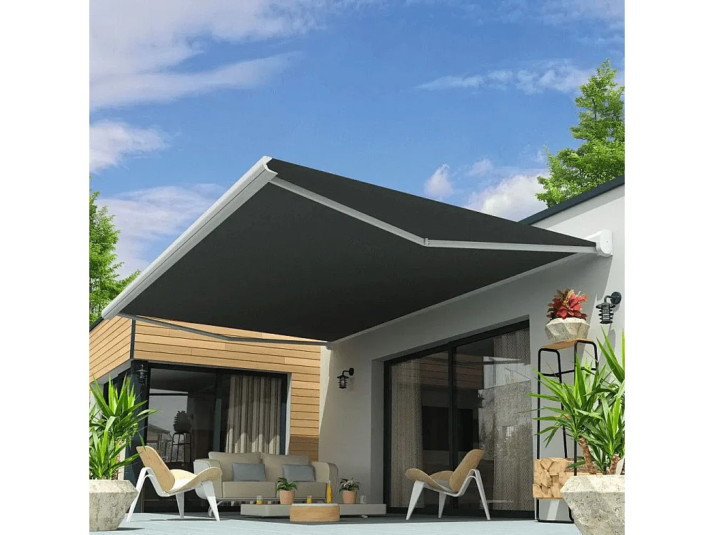 Store banne coffre CELESTE 4,00x3,00 m Manuelle - Blanc - Gris