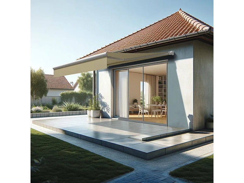 Tenda bracci estensibili AMARITE 3,00x2,00 m Motorizzato a Interruttore - Bianco - Beige