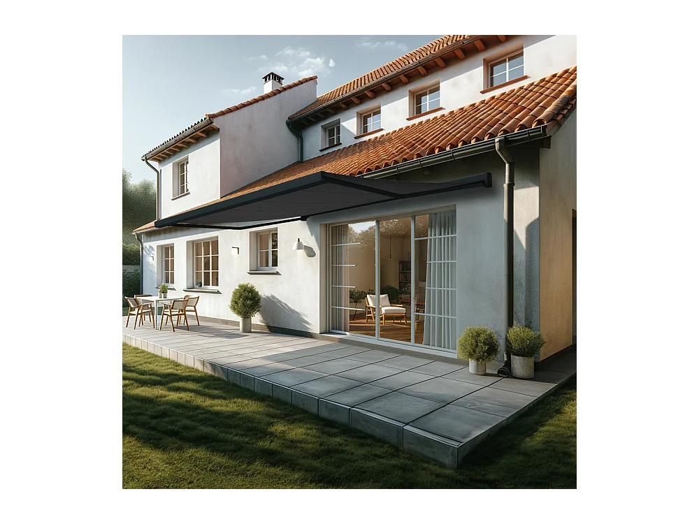Store banne coffre SOA 5,00x3,50 m Motorisé Secours à Télécommande + LED - Gris - Gris