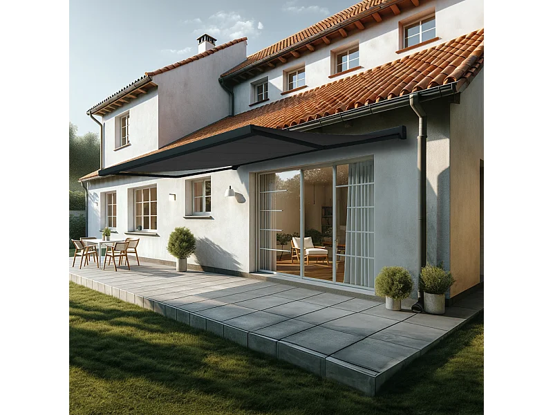 Store banne coffre SOA 5,00x3,50 m Motorisé Secours à Télécommande + LED - Gris - Gris