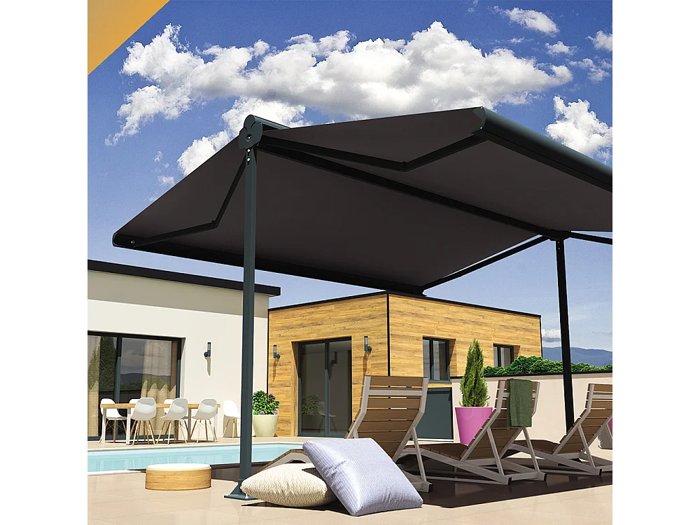 Store double pente ENARGITE 6,00x2x3,00 m Motorisé à Télécommande - Gris - Gris