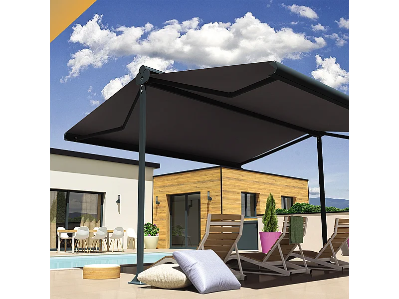 Tenda doppia pendenza ENARGITE 6,00x2x3,00 m Motorizzato a Telecomando - Grigio - Grigio