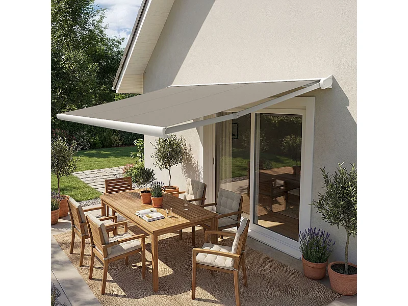 Tenda da sole cassonata CINABRE 3 x 2 m - Motorizzato telecomando - Bianco, telo acrilico grigio talpa